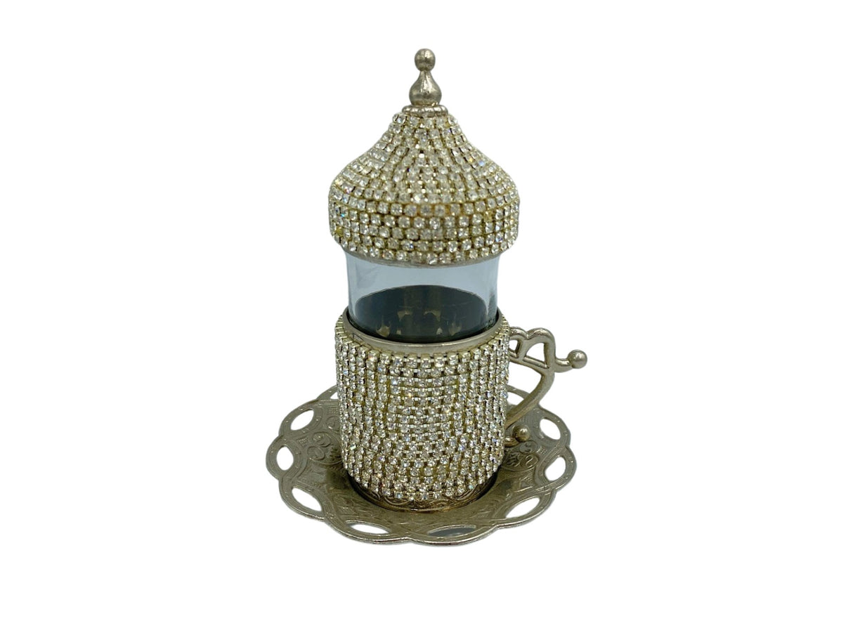 Lavina | Turkish Tea Cup with Lid Swarovski Stone Design - TryAladdin