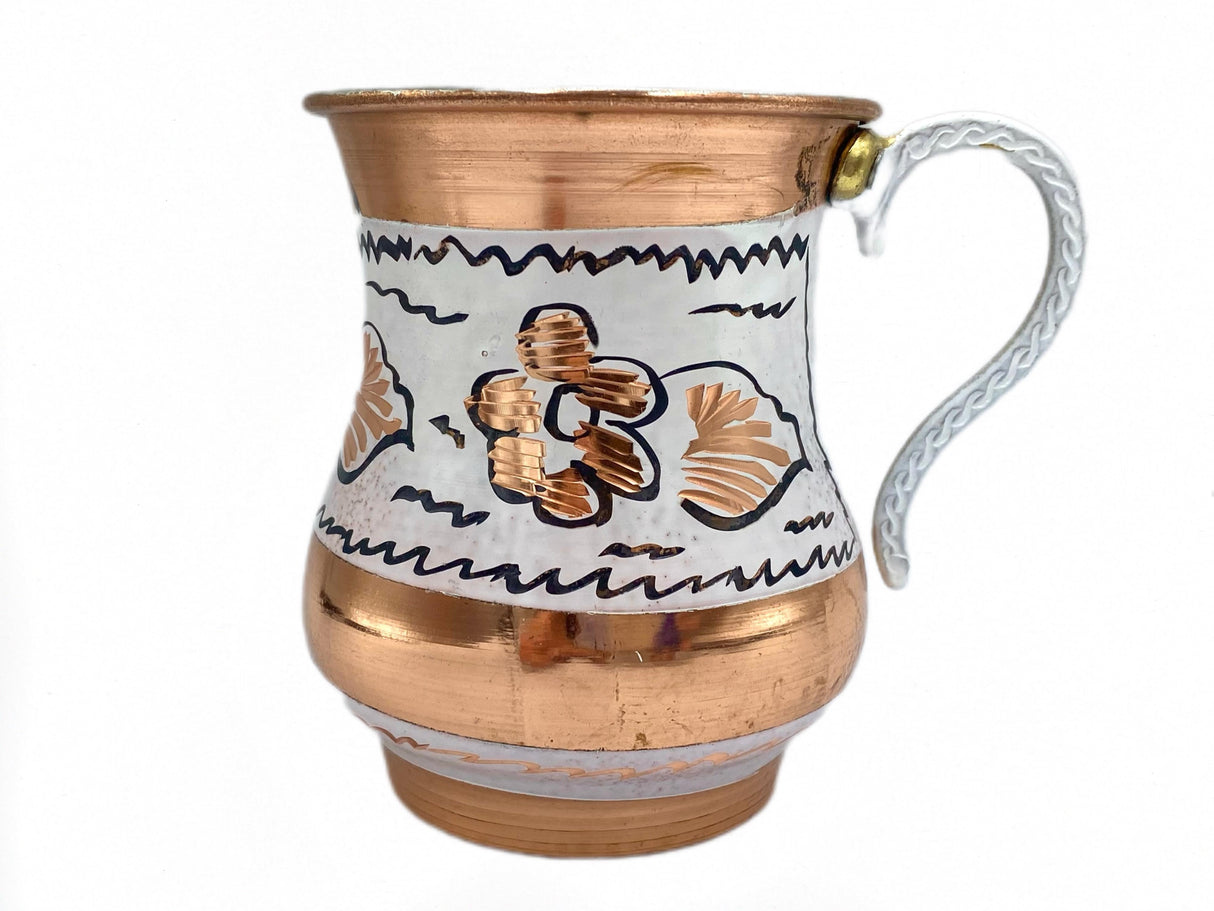 Lavina | White Copper Cup with Flower Design (9.5 cm) - TryAladdin