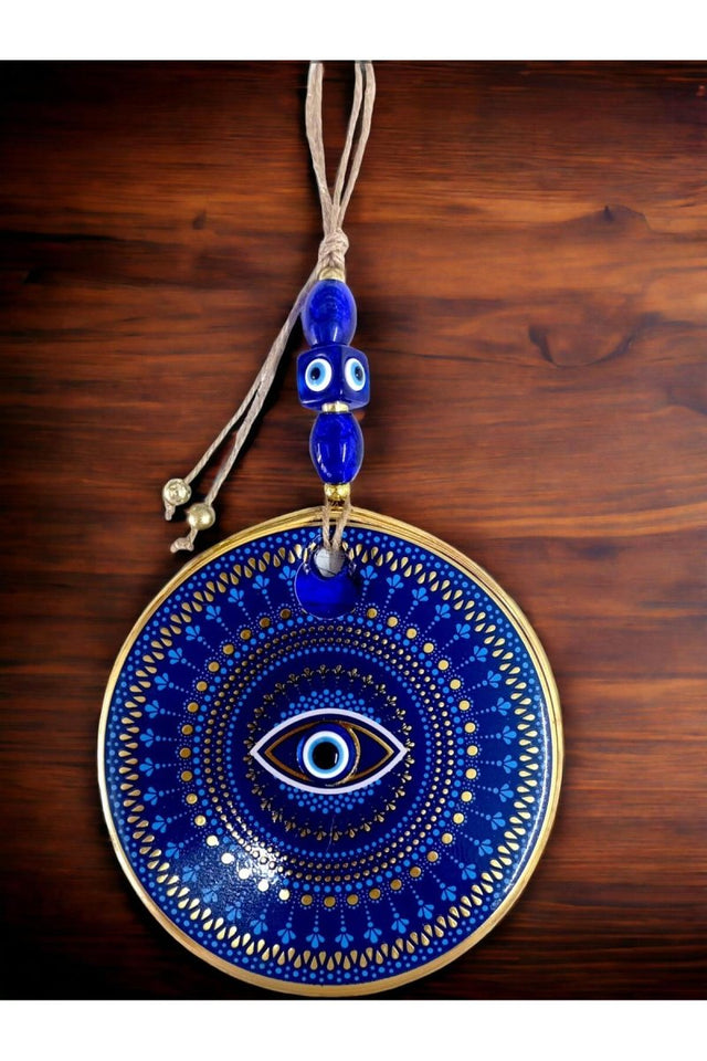 Blue Glass Nazar Bead Eye Motif Wall Ornament - TryAladdin