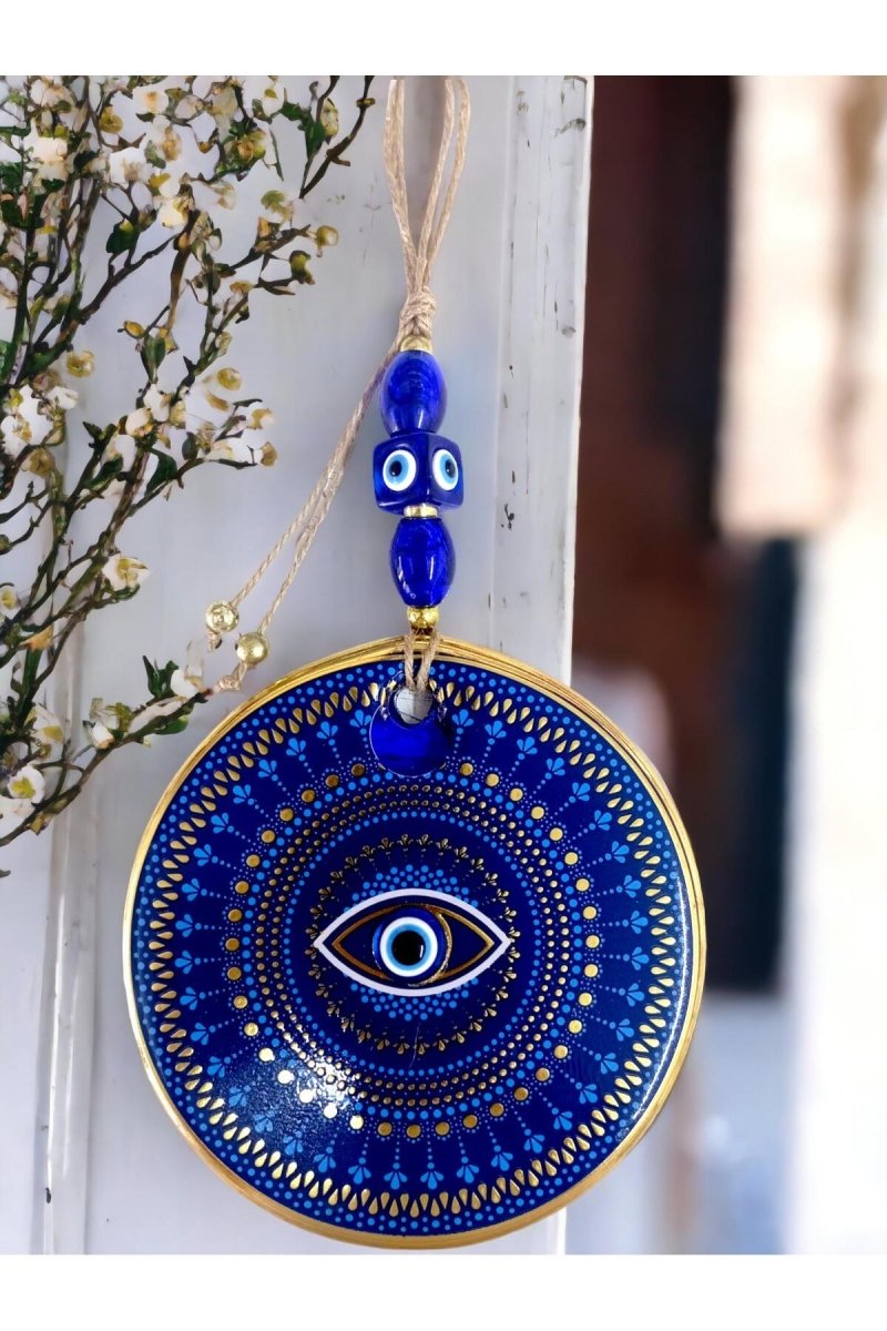 Blue Glass Nazar Bead Eye Motif Wall Ornament - TryAladdin