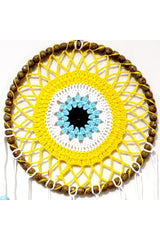 Dream Catcher with Nazar Bead Motif Handmade Yellow Wall Ornament - TryAladdin