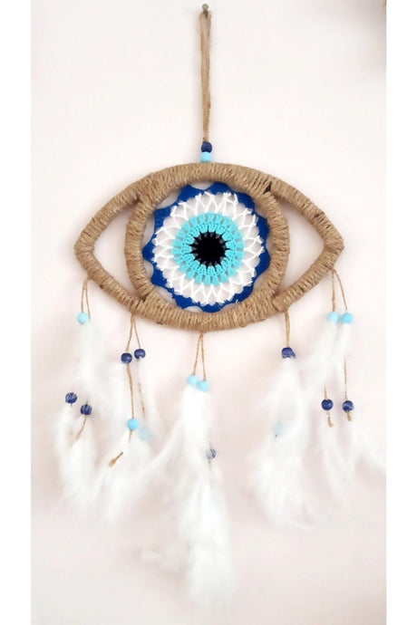 Eye Model Nazar Bead Motif Bird Furry Handmade Wall Ornament - TryAladdin