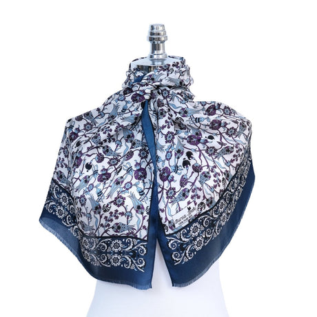 Sira Lale Elegant Silk Scarf in Blue and Black - TryAladdin