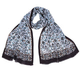 Sira Lale Elegant Silk Scarf in Chocolate Brown, Cream & Sky Blue - TryAladdin