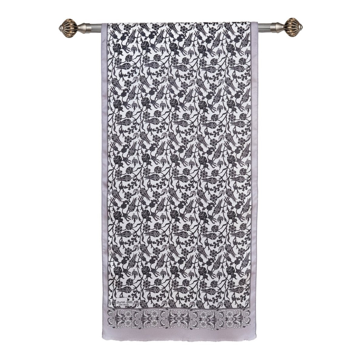 Sira Lale Elegant Silk Scarf in Silver & Gray - TryAladdin