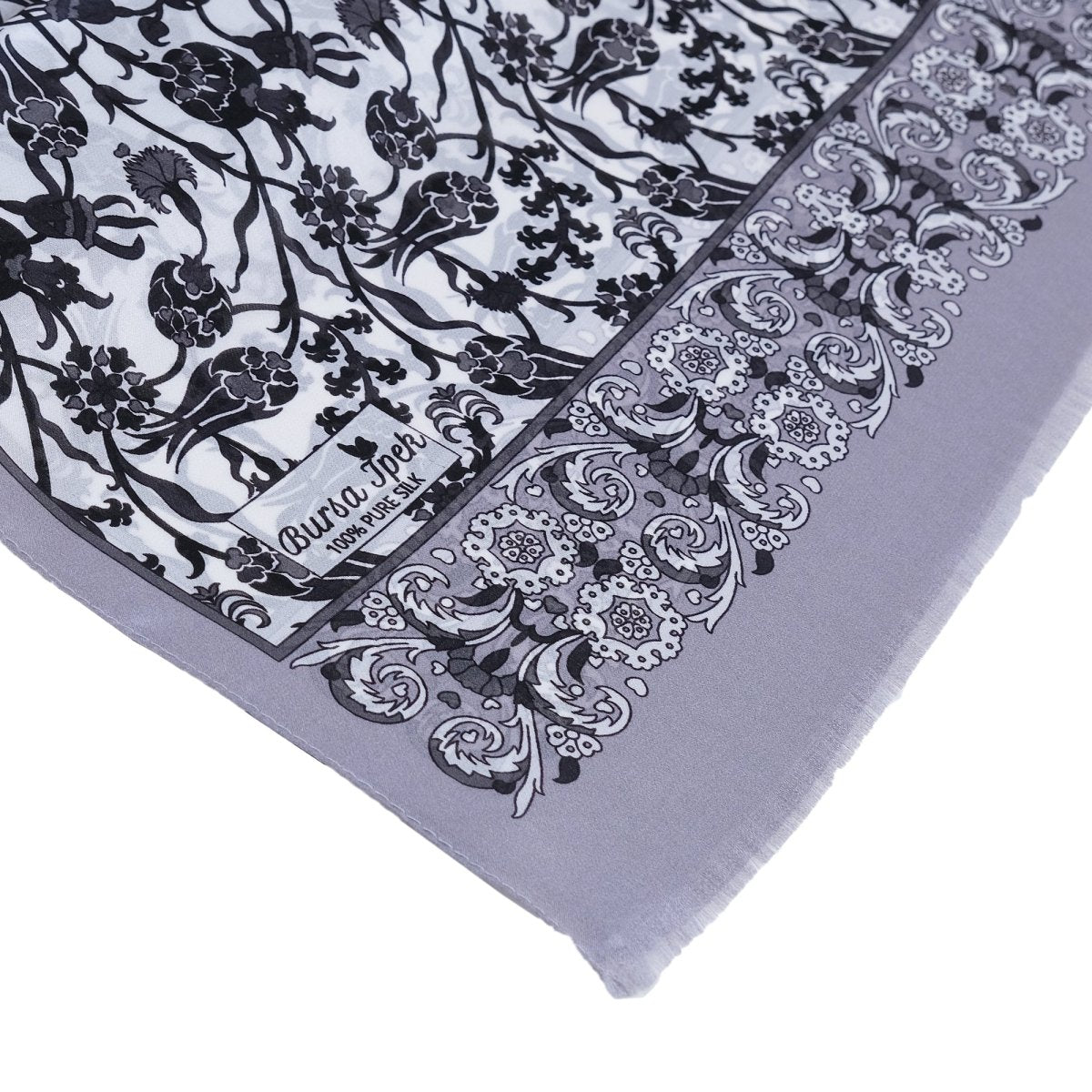 Sira Lale Elegant Silk Scarf in Silver & Gray - TryAladdin