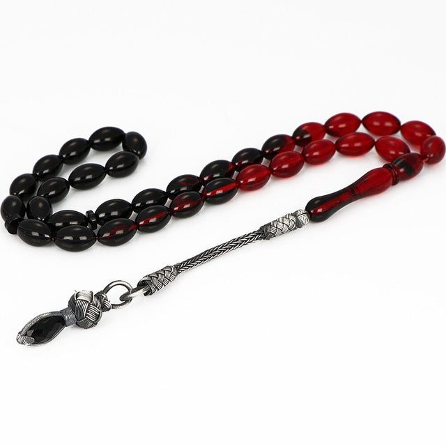 Tesbihevim | Fire Amber Tasbih with Silver Kazaz Tassel - TryAladdin