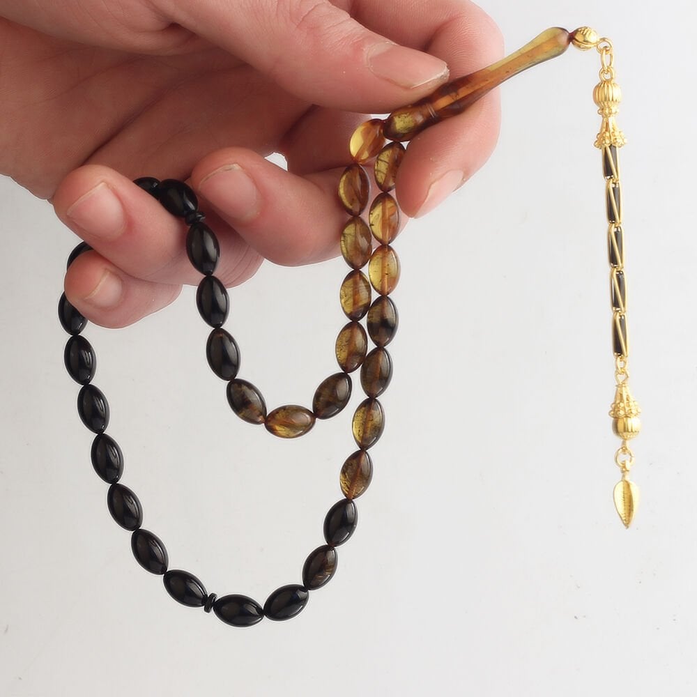 Tesbihevim | Gold Plated Amber Tasbih with Silver Tassel - TryAladdin